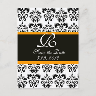 SVART GUL OCH VIT DAMASK MONOGRAM MEDDELANDE VYKORT