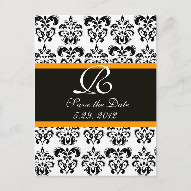 SVART GUL OCH VIT DAMASK MONOGRAM MEDDELANDE VYKORT (Framsida)