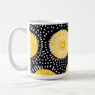 Svart gul och vit doodle burst kaffemugg