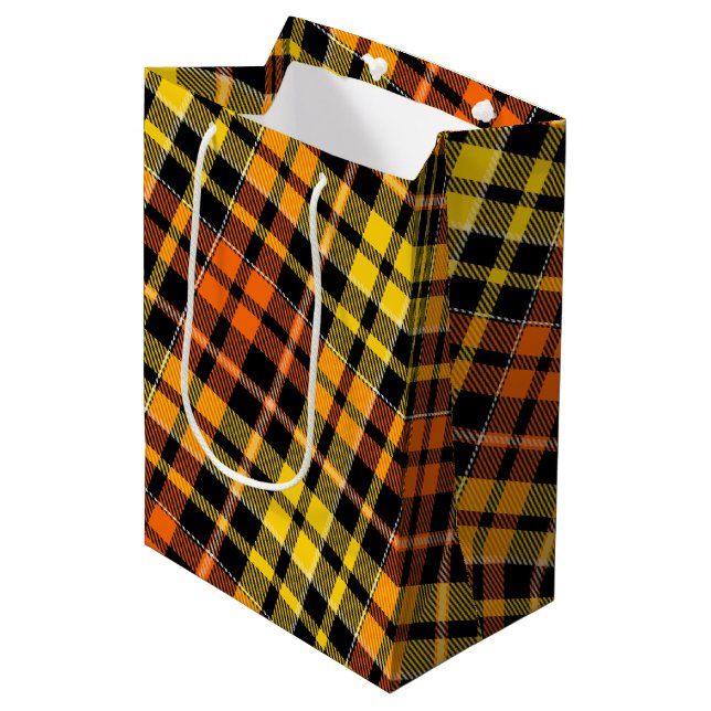 Svart Gul Orange Rutig Tartan Design  (Framsidan Vinklad)