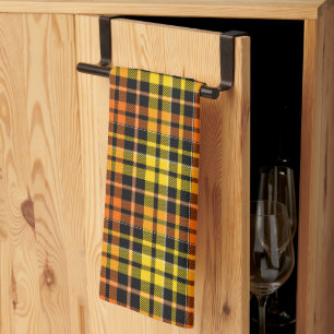 Svart Gul Orange Rutig Tartan Design  Kökshandduk