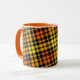 Svart Gul Orange Rutig Tartan Design Mugg