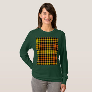 Svart Gul Orange Rutig Tartan Design T Shirt