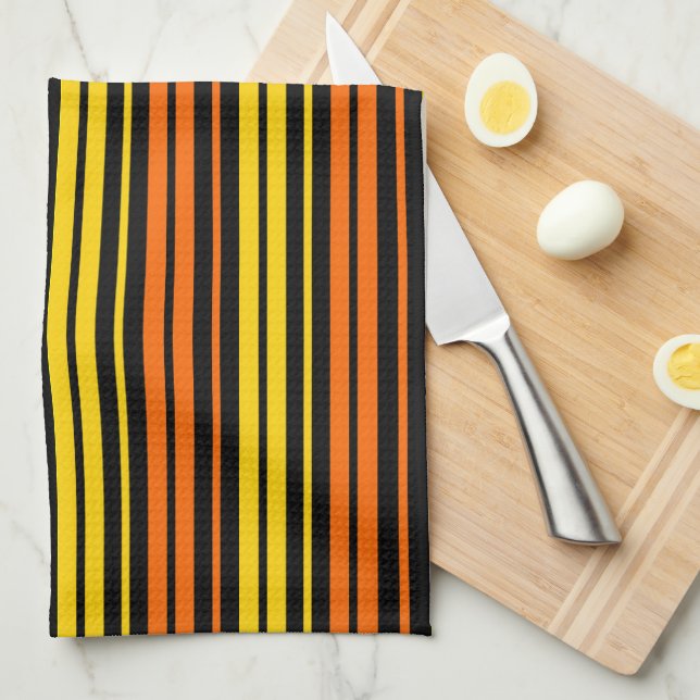 Svart Gul Orange Vertikal Ränder Design   Kökshandduk (Vikt i Fjärdedel)