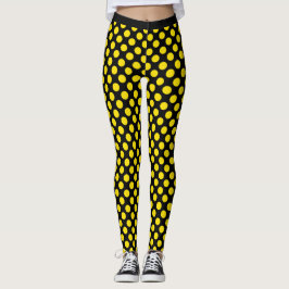 Svart gul polka dotsdamasker leggings