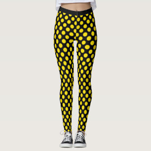Svart gul polka dotsdamasker leggings
