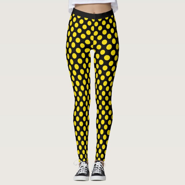 Svart gul polka dotsdamasker leggings (Framsida)