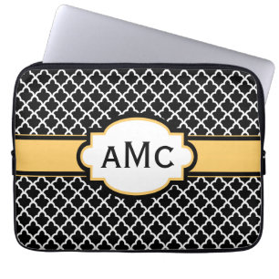 Svart gul Quatrefoil Monogramlaptop sleeve