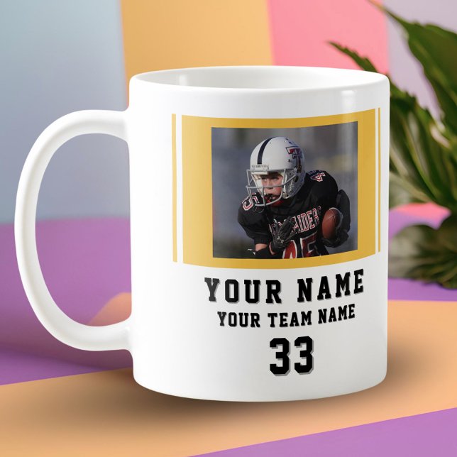 Svart Gul Spelar Namn Nummer Lag Foto Kaffemugg (Skapare uppladdad)