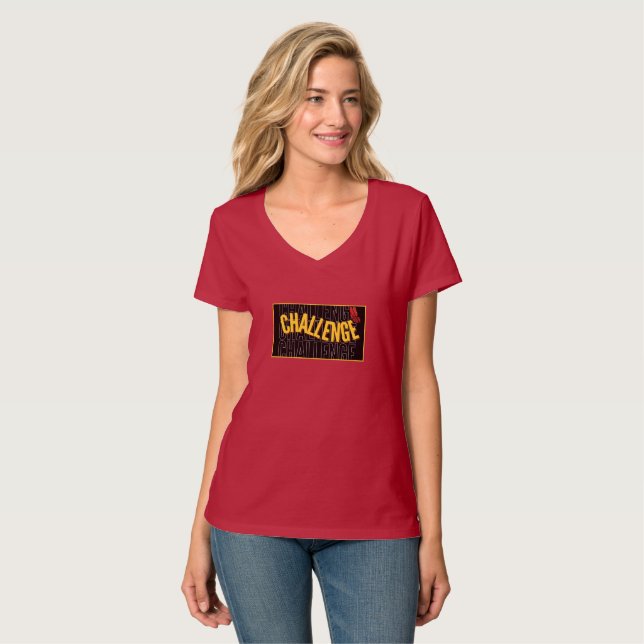 Svart Gul Utmaning Kvinnor V-ringad T-Shirt (Hel framsida)