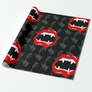 Svart gul vampyrfangs spooky halloween presentpapper