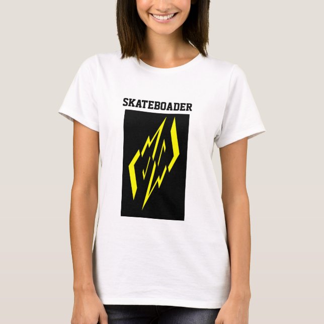 Svart Gul Vit Skateboardåkare  T-Shirt (Framsida)