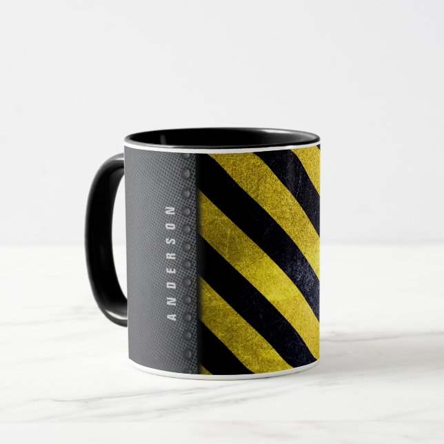 Svart Gula Farliga Ränder Byggnadsingenjör Mugg (Framsida vänster)