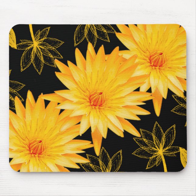 Svart & gula lilliesmousepads för elegant musmatta (Framsidan)