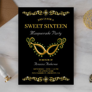 Svart Guld 16-årsdag Maskerad Sweet Sixteen Inbjudningar