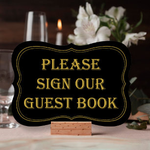 Svart & Guld 1920:s Gatsby Bröllop Guest Bok Sign