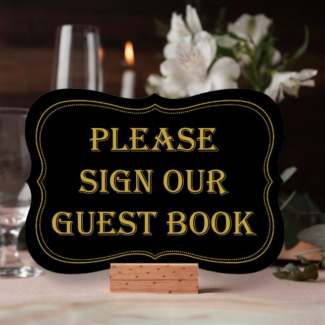 Svart & Guld 1920:s Gatsby Bröllop Guest Bok Sign (Skapare uppladdad)