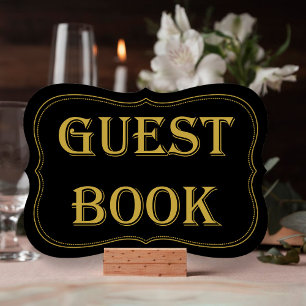 Svart & Guld 1920:s Gatsby Bröllop Guest Bok Sign Inbjudningar