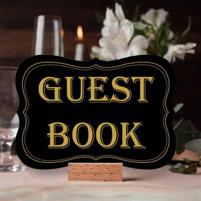 Svart & Guld 1920:s Gatsby Bröllop Guest Bok Sign Inbjudningar (Skapare uppladdad)