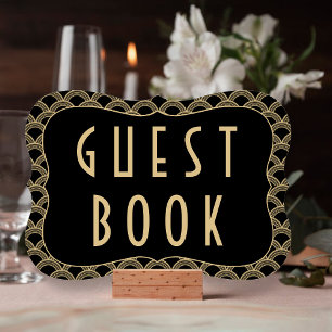 Svart & Guld 1920:s Gatsby Bröllop Guestbook-tecke