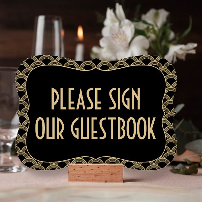 Svart & Guld 1920:s Gatsby Bröllop Guestbook-tecke Inbjudningar (Skapare uppladdad)