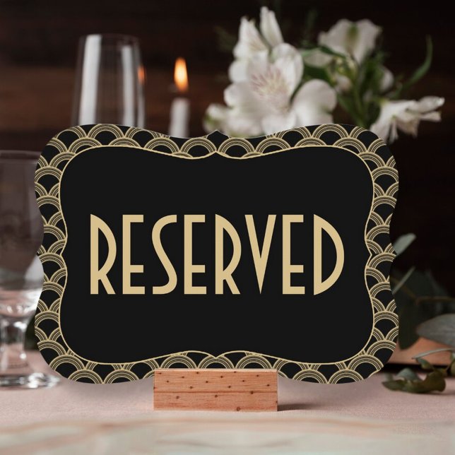 Svart & Guld 1920:s Gatsby Bröllop Reserved Sign Inbjudningar (Skapare uppladdad)