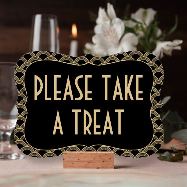 Svart & Guld 1920:s Gatsby Bröllop Treat Sign Inbjudningar (Skapare uppladdad)