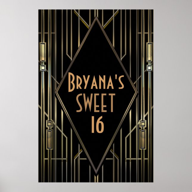 Svart Guld 20:s Art Deco Gatsby Välkommen Banner Poster (Framsidan)