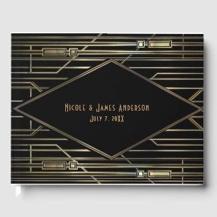 Svart & Guld 20-tals Art Deco Gatsby Glam Bröllop Gästböcker