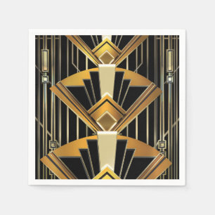 Svart & Guld 20-tals Art Deco Gatsby Glam Bröllop Pappersservett
