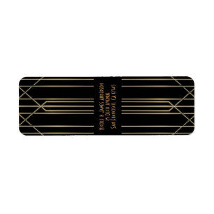 Svart & Guld 20-tals Art Deco Gatsby Glam Bröllop Returadress Etikett