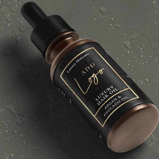 Svart & Guld 2 OZ Dropper Flaska Watersecure-etike Mat Etiketter (Black and gold effect waterproof product labels for 2 OZ cosmetic bottles *verify size*)