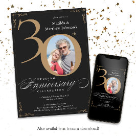 Svart Guld 30-års Bröllopsjubileum Kalligrafi Inbjudningar