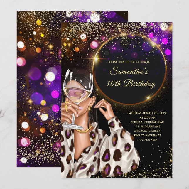 Svart Guld 30-års Födelsedagsinbjudan Inbjudningar (Fram/baksida)