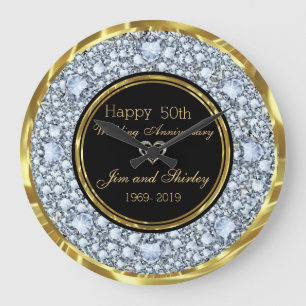 Svart & Guld 50-års bröllopsjubileum Stor Klocka