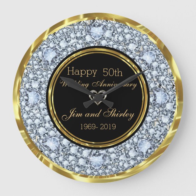 Svart & Guld 50-års bröllopsjubileum Stor Klocka (Framsida)