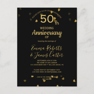 Svart & Guld 50-årsjubileumskort Inbjudan Vykort