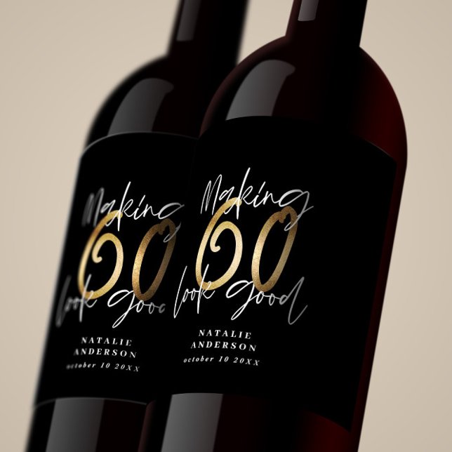 Svart guld, 60-årsdag, typografifest, fördel vinflaska etikett (Skapare uppladdad)