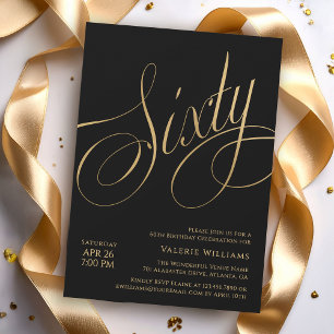 Svart Guld 60-årsfirande Elegant Kalligrafi Inbjudningar