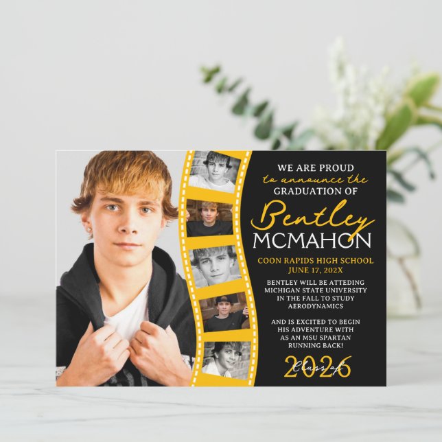 Svart & Guld 6 Photo Filmremsa Grad-meddelande Inbjudningar (Stående Fram)