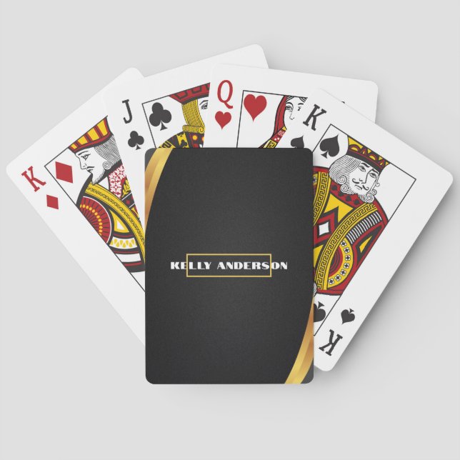 Svart & Guld Abstrakt Design med Anpassad Text Casinokort (Baksidan)