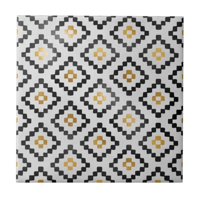 Svart Guld Abstrakt Geometric Diamond Mönster Kakelplatta (Framsidan)