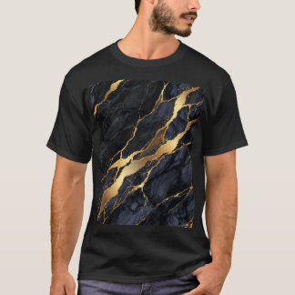 Svart Guld Abstrakt Marmor T-Shirt Lyx Estetik