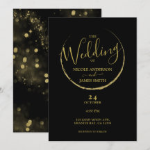 Svart & Guld Abstrakt Nya Månens Gnistrande Bröllo