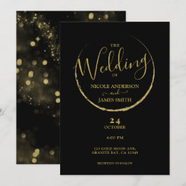 Svart & Guld Abstrakt Nya Månens Gnistrande Bröllo Inbjudningar