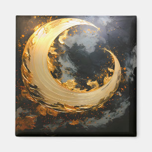 Svart Guld Abstrakt Virvel Modern Mån Magnet