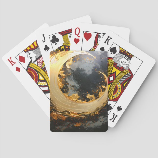 Svart Guld Abstrakt Virvel Modern Måne Casinokort (Baksidan)