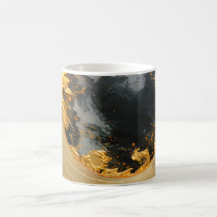 Svart Guld Abstrakt Virvel Modern Måne Kaffemugg