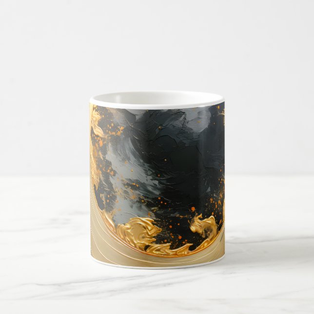 Svart Guld Abstrakt Virvel Modern Måne Kaffemugg (Center)