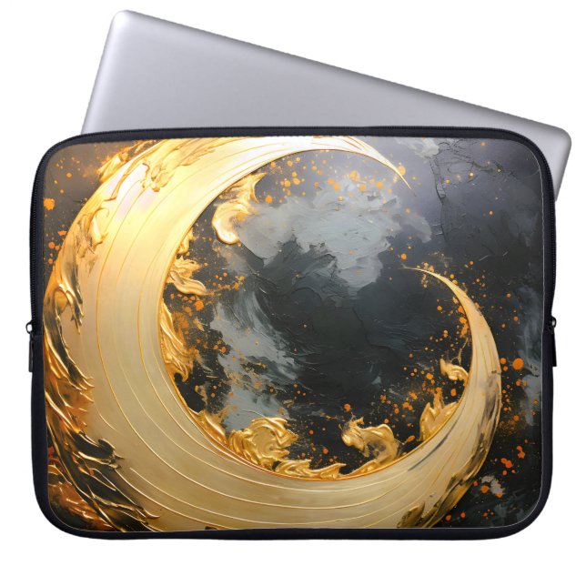 Svart Guld Abstrakt Virvel Modern Måne Laptop Fodral (Framsidan)